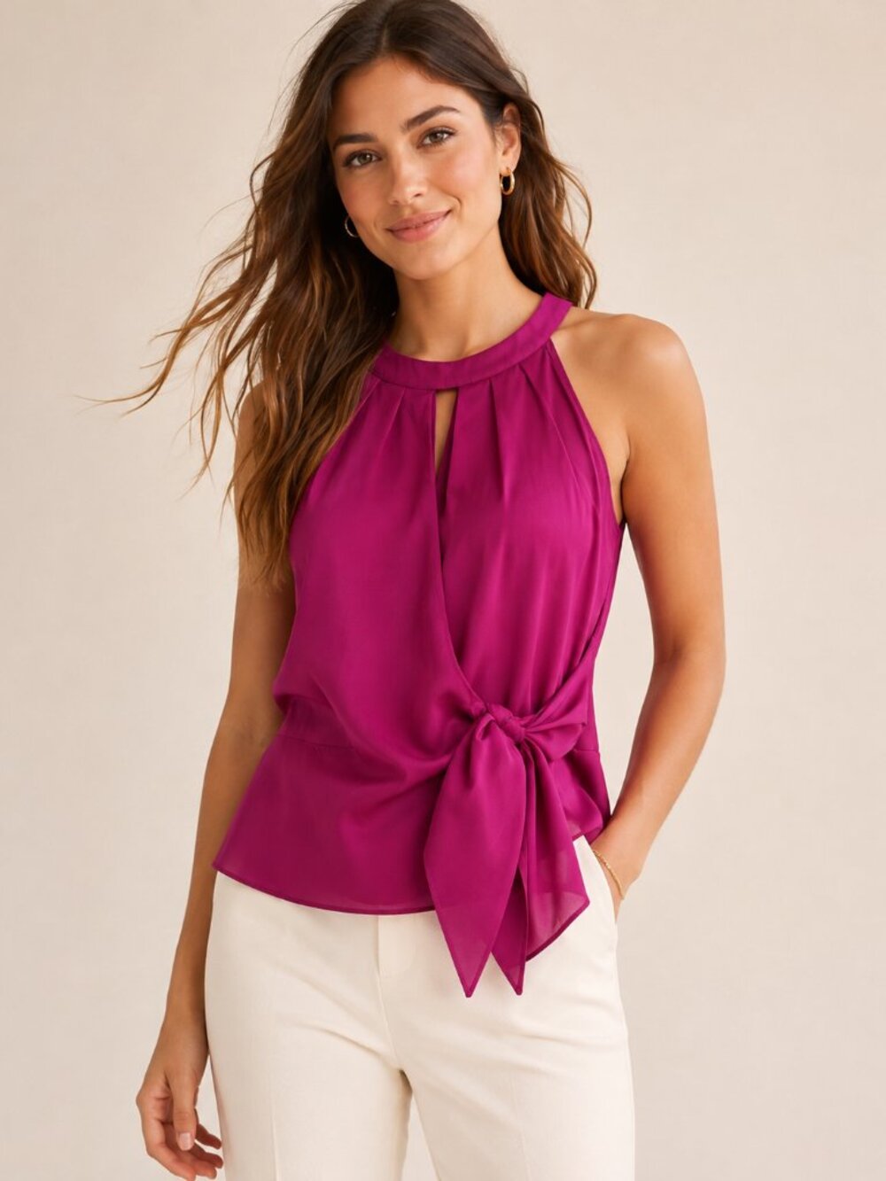 Magenta Halter Tie-Front Camisole by City Studio